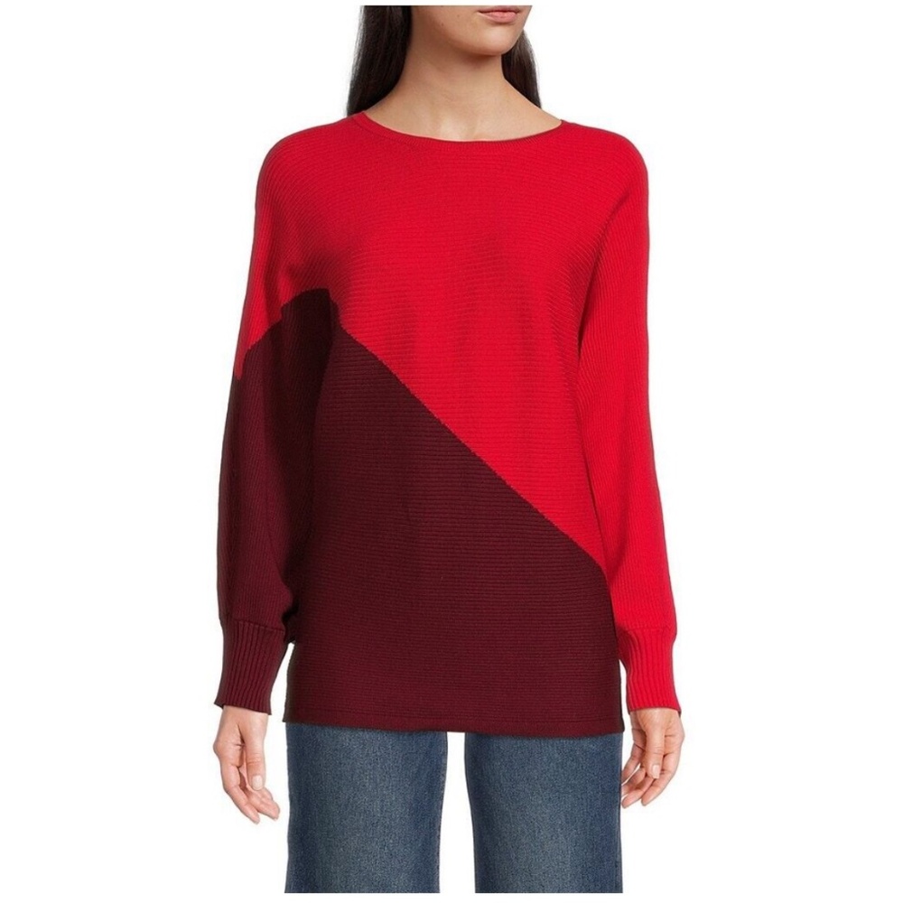 Vince Camuto Asymmetric Colorblock Cotton Blend Sweater